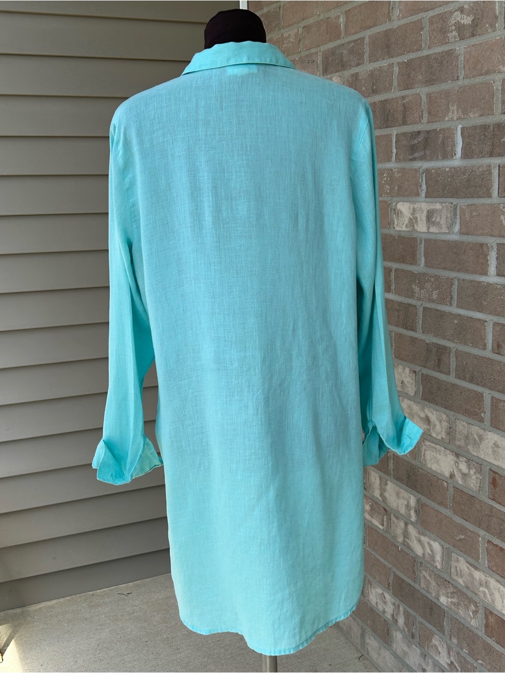 J JILL sM ‘Love Linen’ aqua long shirt-💯linen-great as a top or swimsuit coverup - Picture 3 of 6